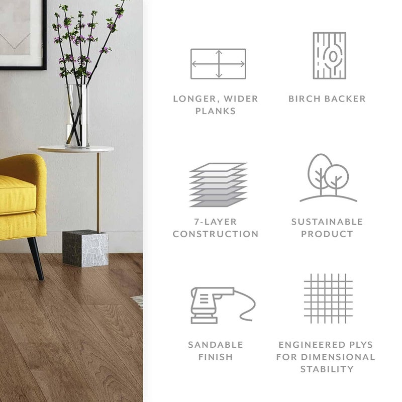 EFUS Mediterranean Hickory 9/16" Thick x 8.66" Width x 20" - 86.6" Varying Length Engineered Hardwood Flooring Sample, Minimalist - Image 4